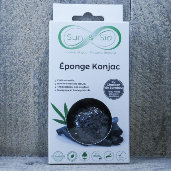 EPONGE KONJAC NATUREL CHARBON BAMBOU SUN & SIA